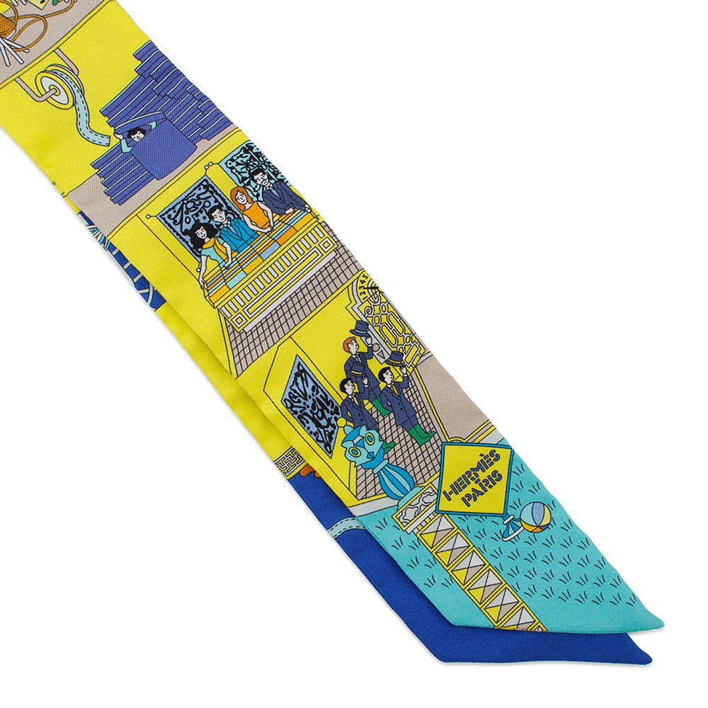 HERMES Twilly Maison des CarrÃ©s Jaune Vif/Blue Roy/Turquoise Silk100%