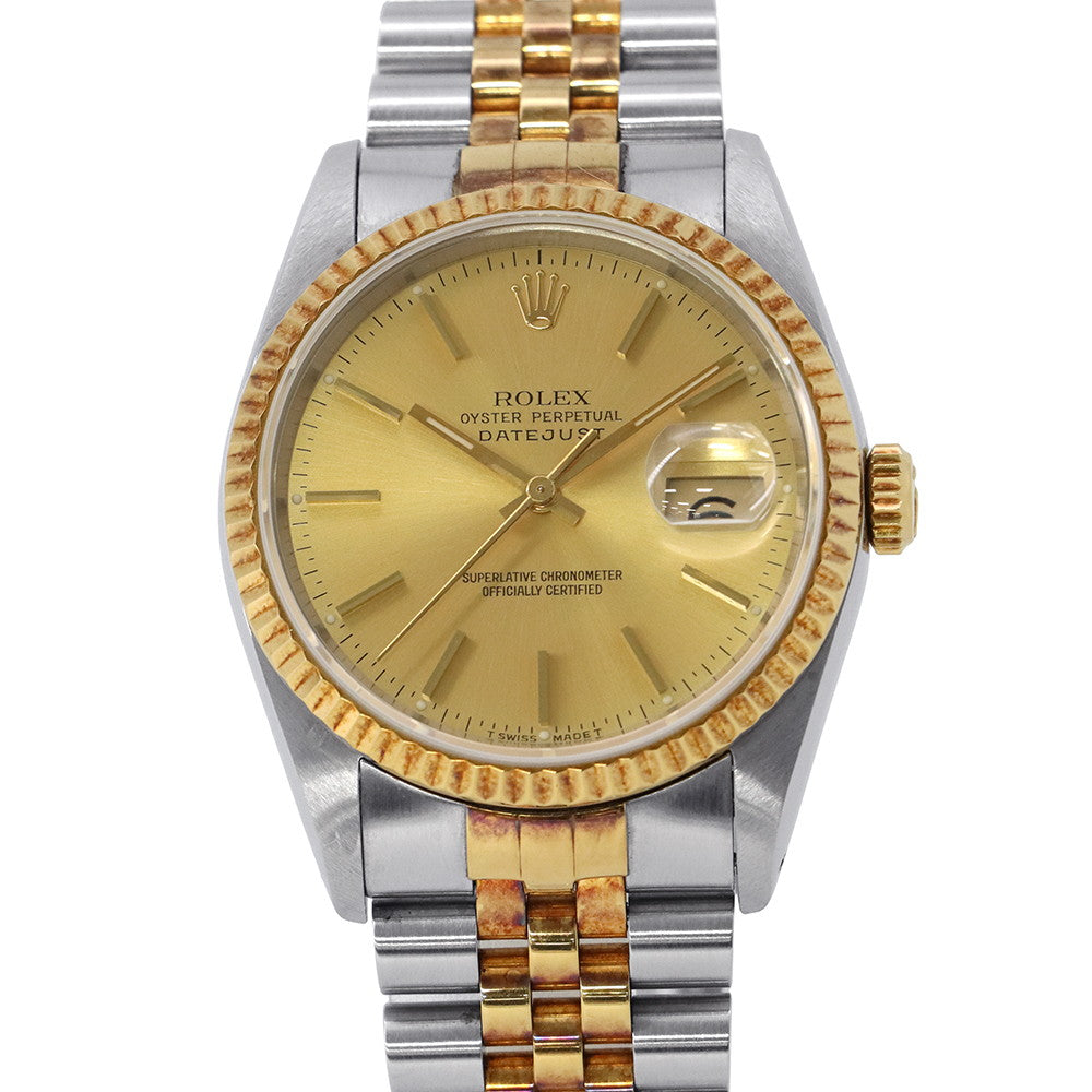 ROLEX Datejust W36mm Stainless Steel K18YG Champagne Dial16233
