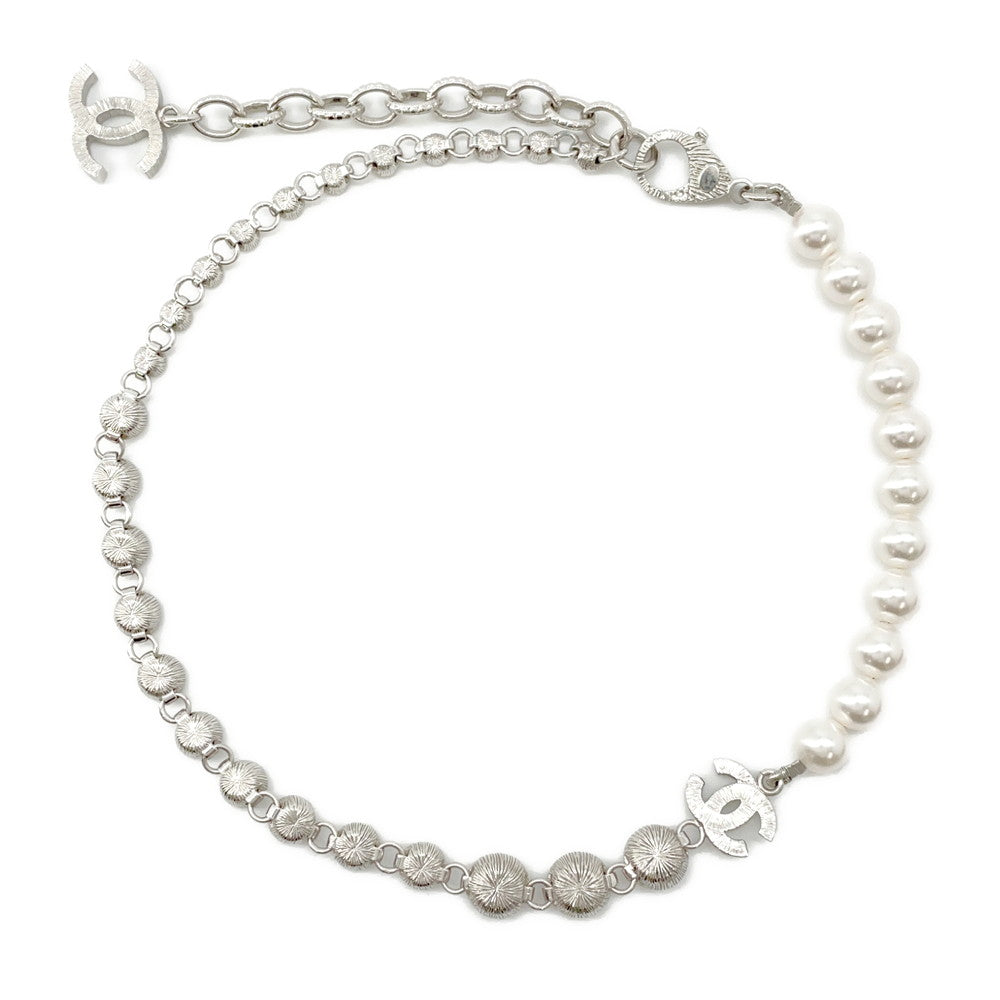 CHANEL CC Logo PearlNecklaceABA625 Metal Strass Costume Pearl