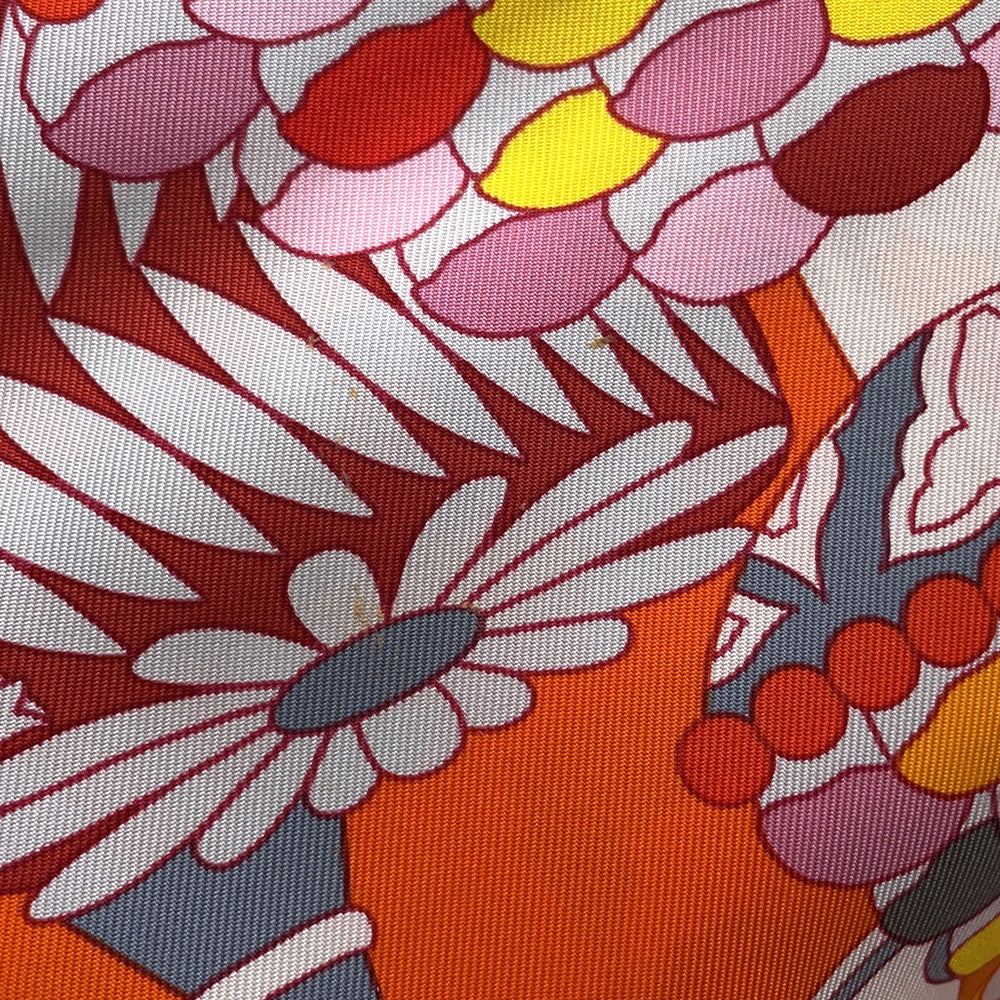 HERMES Carre Patisserie FranÃ§aise Size 90 Orange/Rose/Gris Silk100%