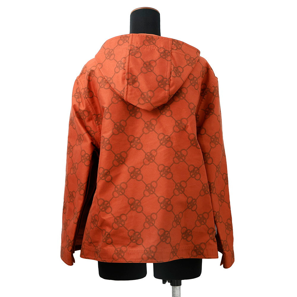 HERMES Printed Serie Button Hooded Blouson Size 34 Brique Cotton78% Polyester22%
