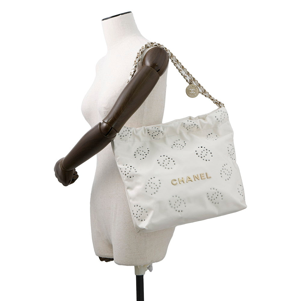 CHANEL CHANEL22 ChainShoulder Bag Punching WhiteAS3260 Shiny Calf Leather Size Small