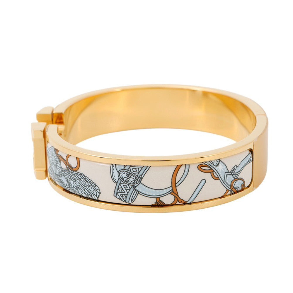 HERMES ClicH Honage Brides de Coeur Size PM Ivory/Light Blue Metal Enamel