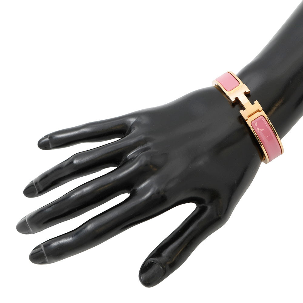 HERMES Clic H Bracelet Size PM Rose Patch Enamel Gold Plated