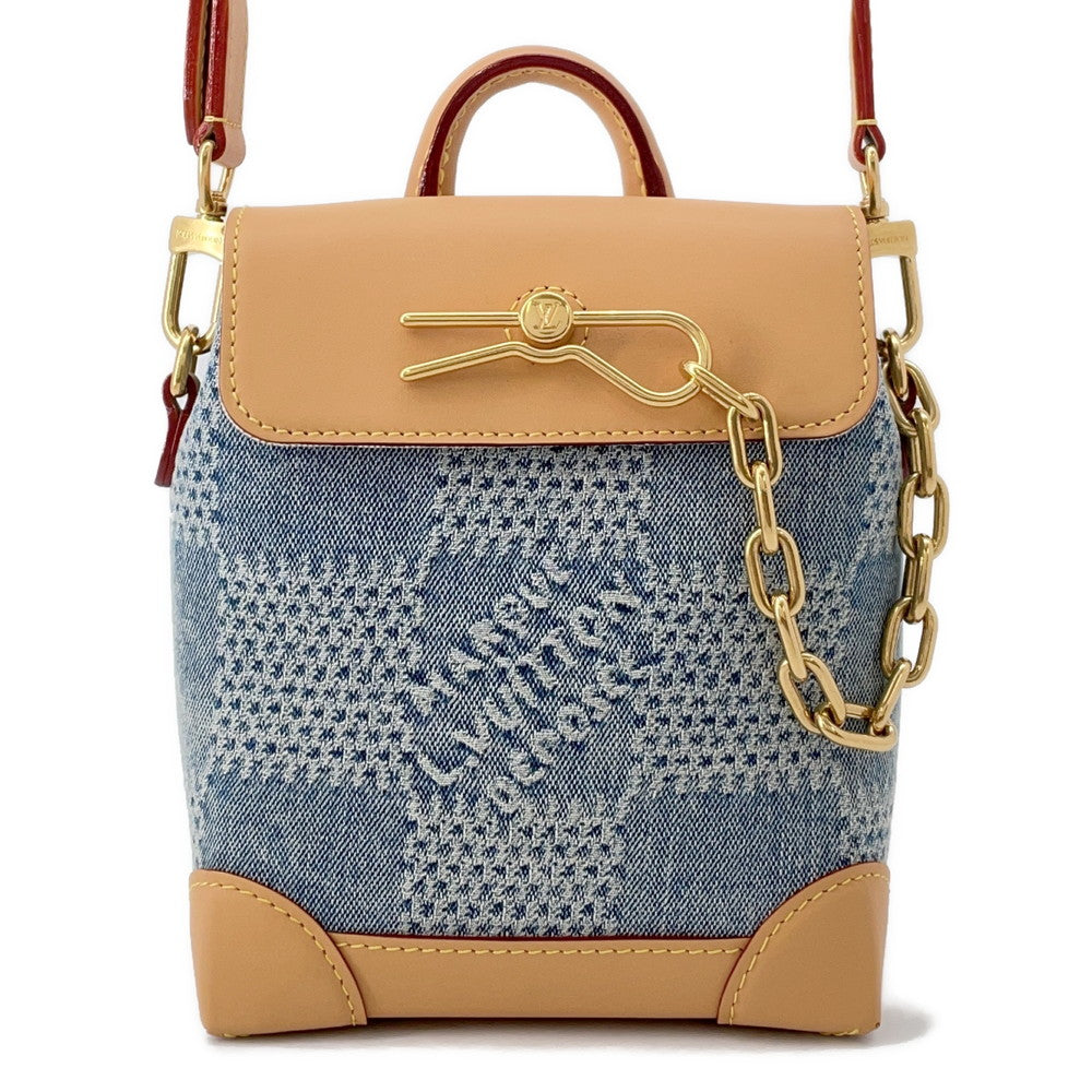 LOUIS VUITTON Nano Steamer 2024 Summer Men's Bag Blue/BeigeN40751 Damierã»Denim