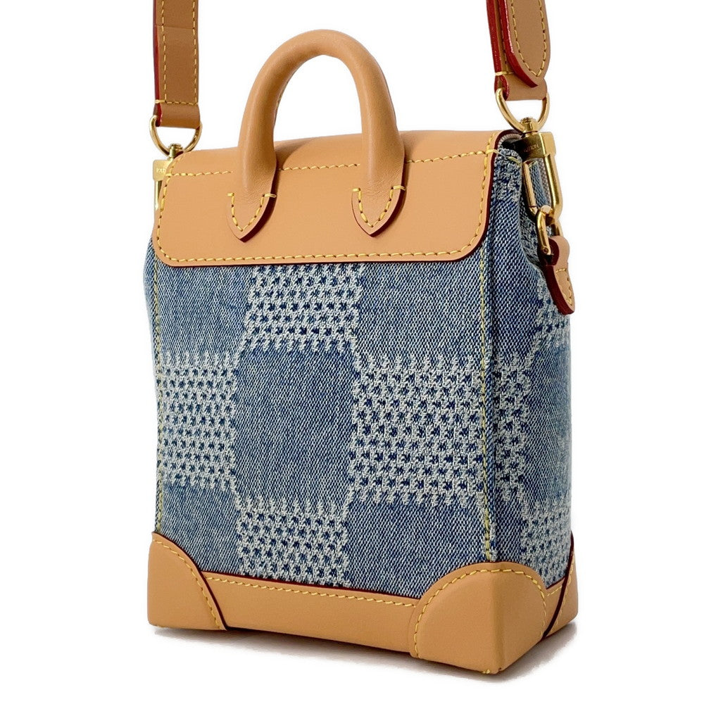 LOUIS VUITTON Nano Steamer 2024 Summer Men's Bag Blue/BeigeN40751 Damierã»Denim
