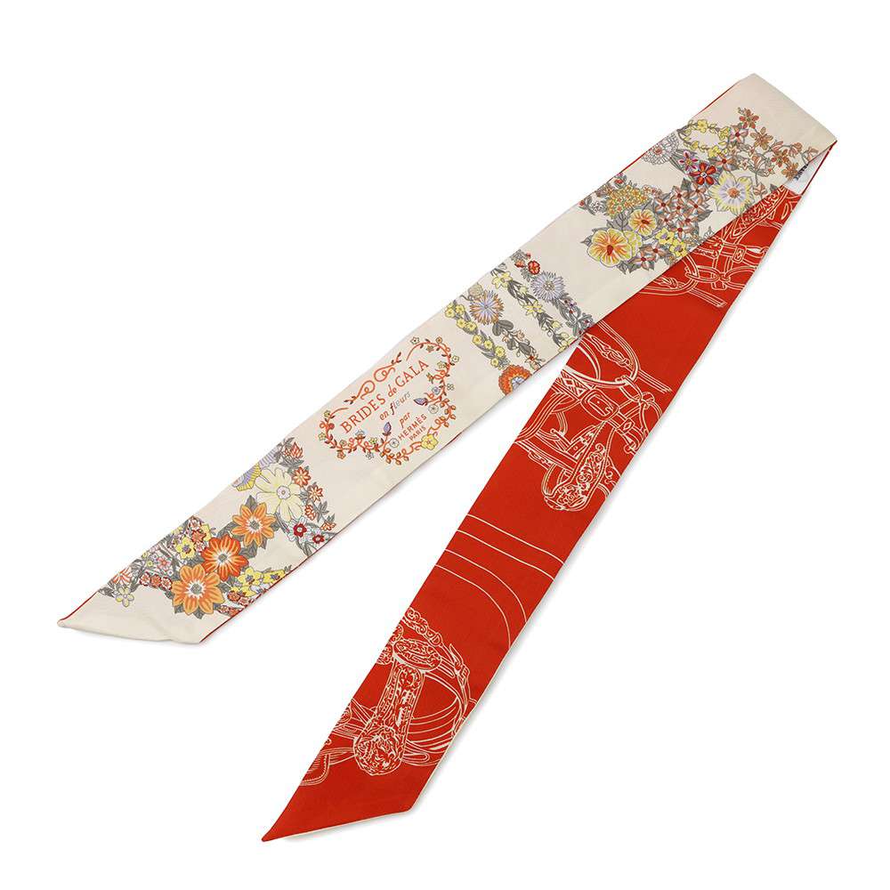HERMES Twilly BRIDES DE GALA EN FLEURS Brides de Gala en Fleurs Vanilla/Orange/Khaki Silk100%