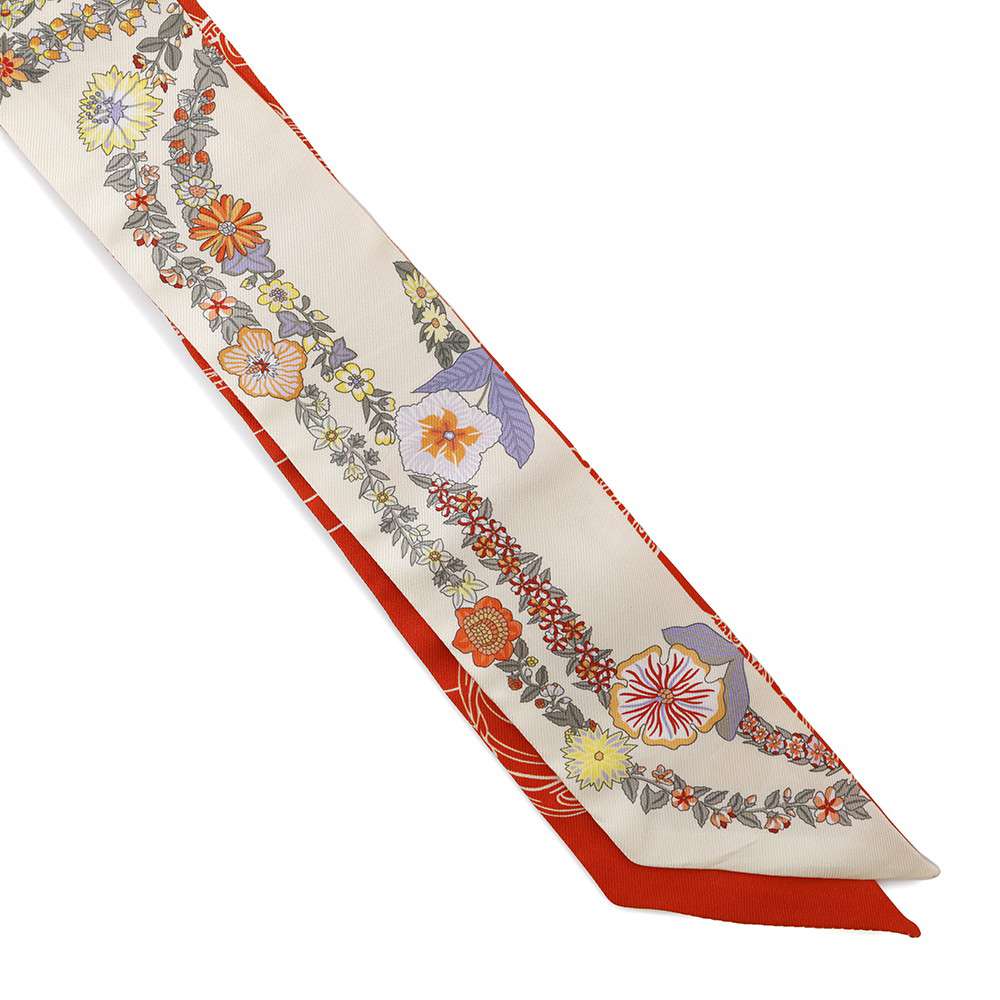 HERMES Twilly BRIDES DE GALA EN FLEURS Brides de Gala en Fleurs Vanilla/Orange/Khaki Silk100%