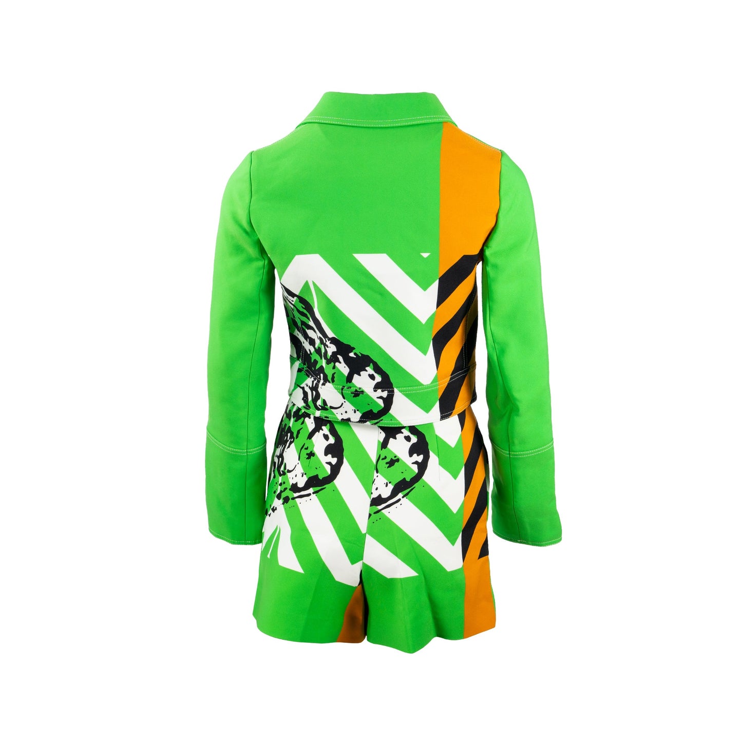 Size 34 2022 Runway Fantaisie Animalier Cropped Jacket and Shorts Suit Polyamide Green/Multicolour