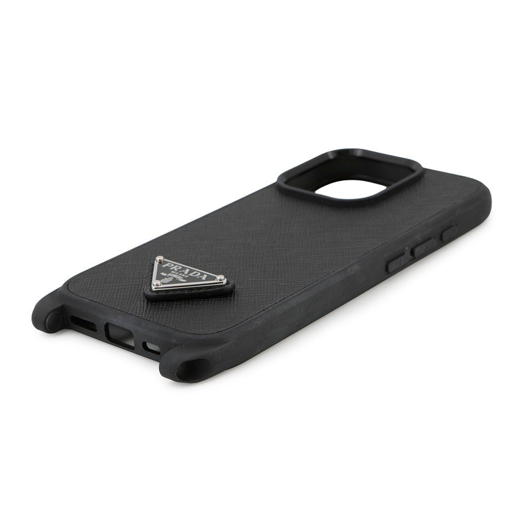 PRADA Saffiano Leather iPhone16pro Case Black1ZH209 Leather Rubber