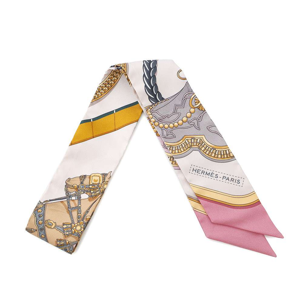 HERMES Twilly GRAND APPARAT Roseã»Narkle/Gold/Anthracite Silk100%
