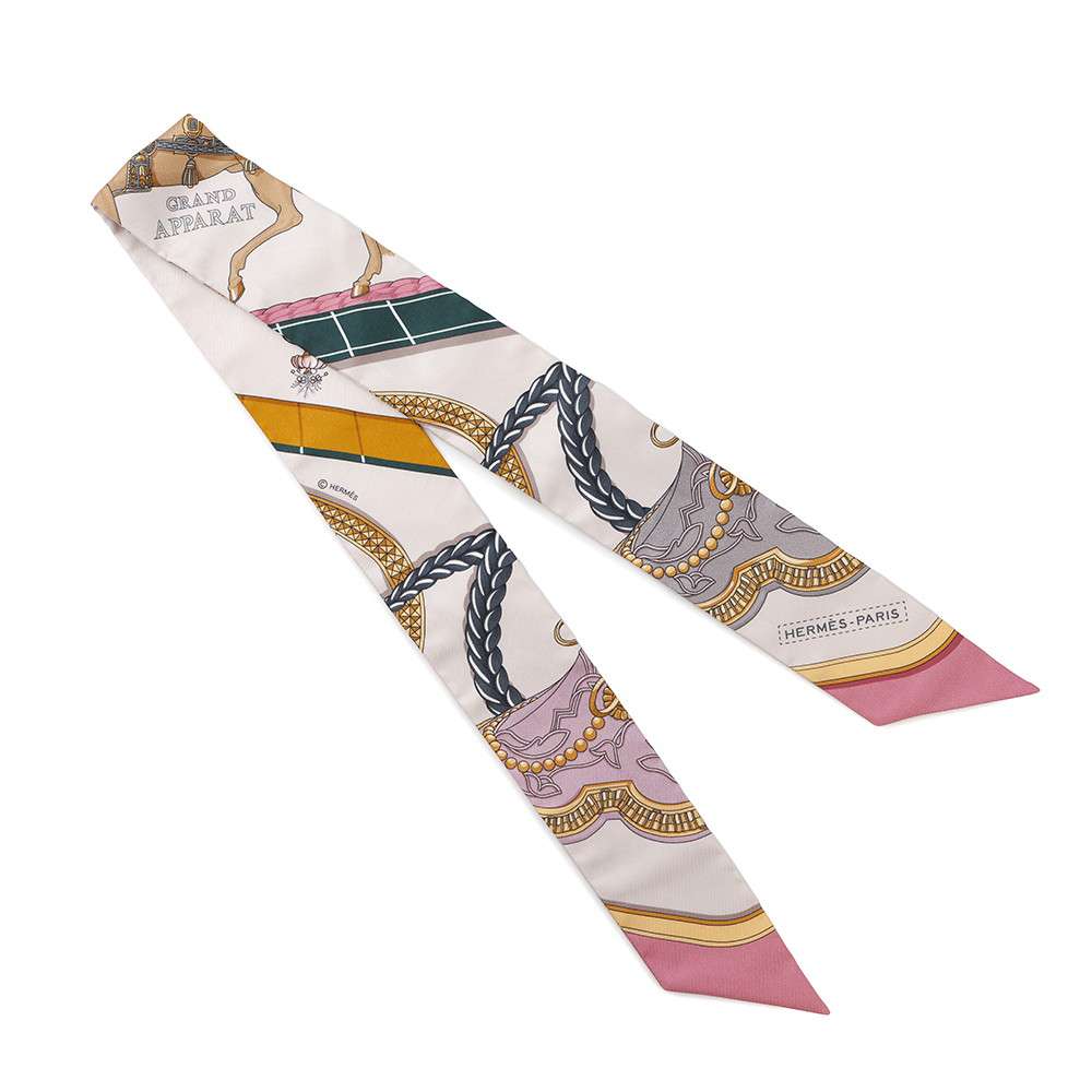 HERMES Twilly GRAND APPARAT Roseã»Narkle/Gold/Anthracite Silk100%