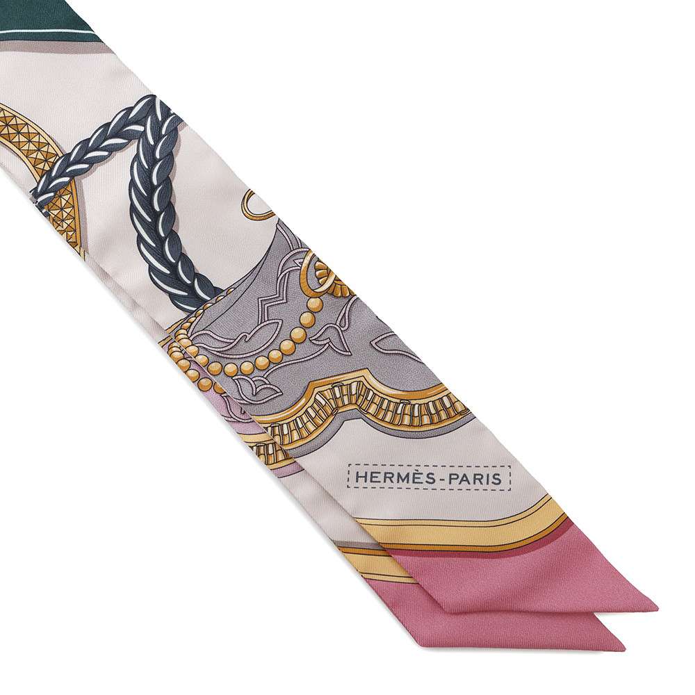 HERMES Twilly GRAND APPARAT Roseã»Narkle/Gold/Anthracite Silk100%