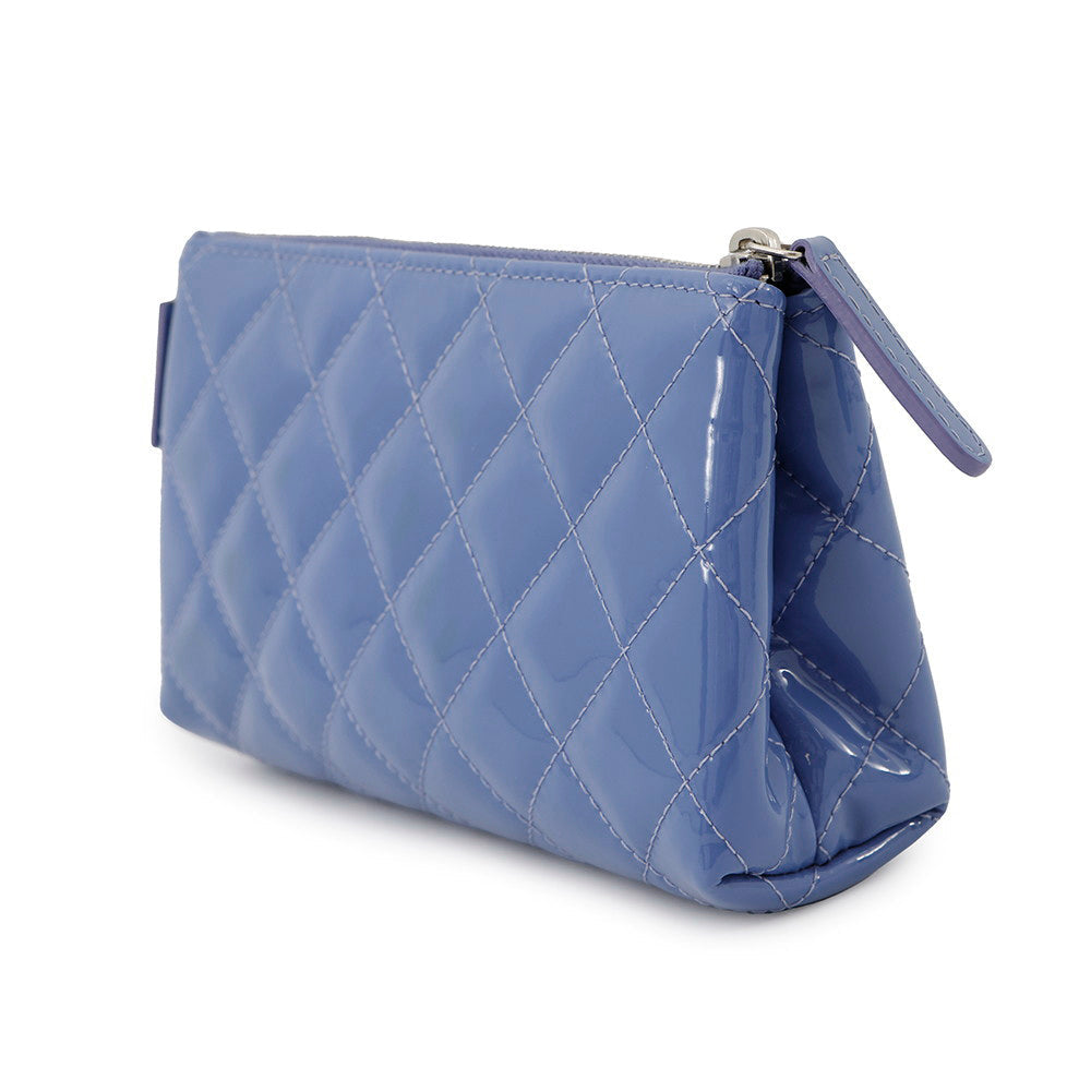 CHANEL Matelasse Pouch Light Blue Patent Leather