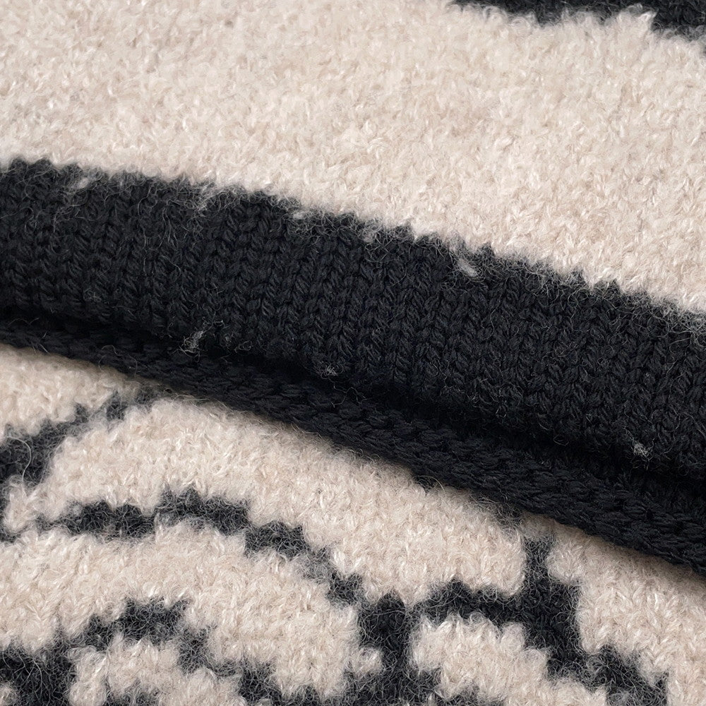 CHANEL Scarf Beige/Black Wool 44% Cashmere44% Silk12%