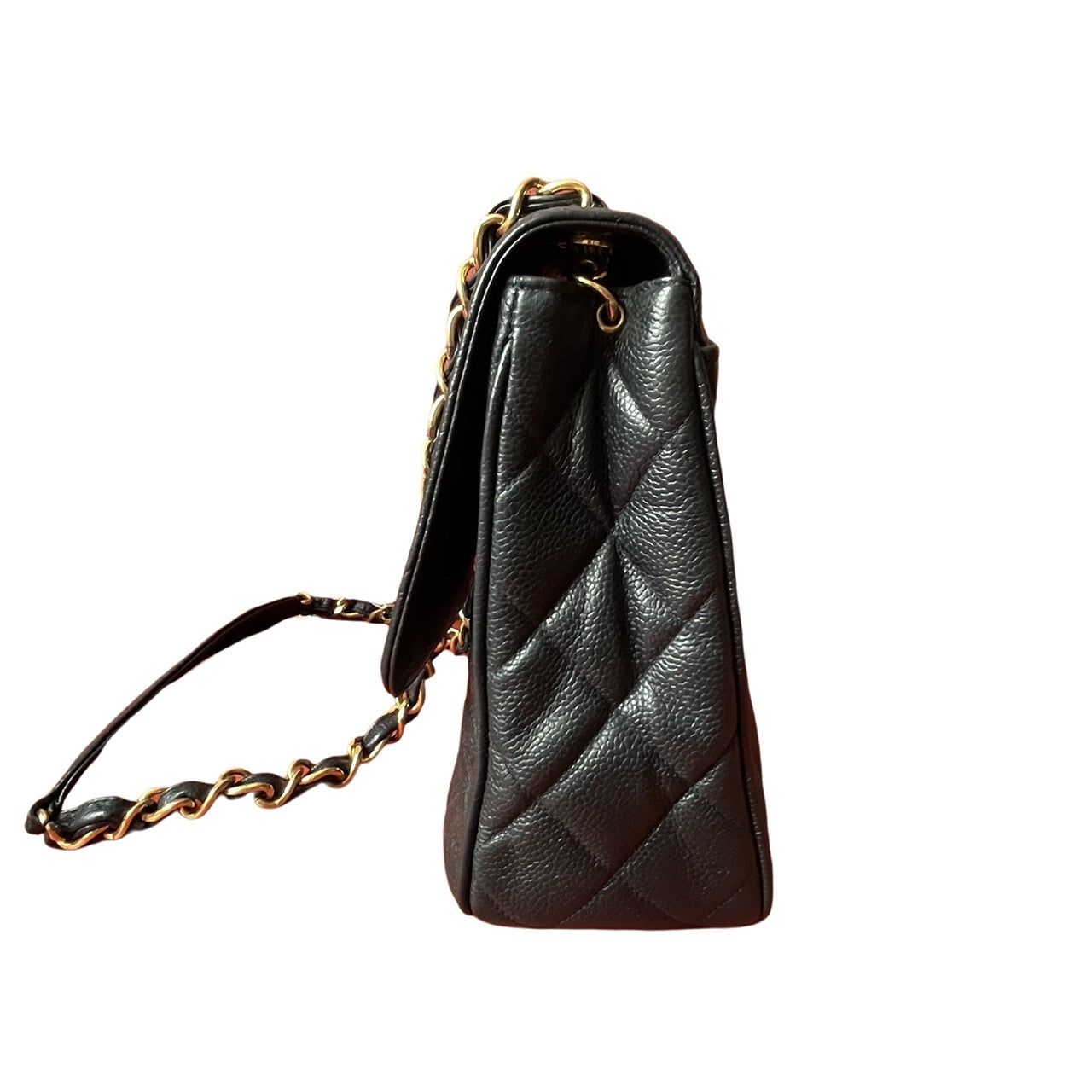 Chanel Classic Flap Vintage Navy Black Caviar Leather 24k Gold Plated Giant CC Logo, 1994-96