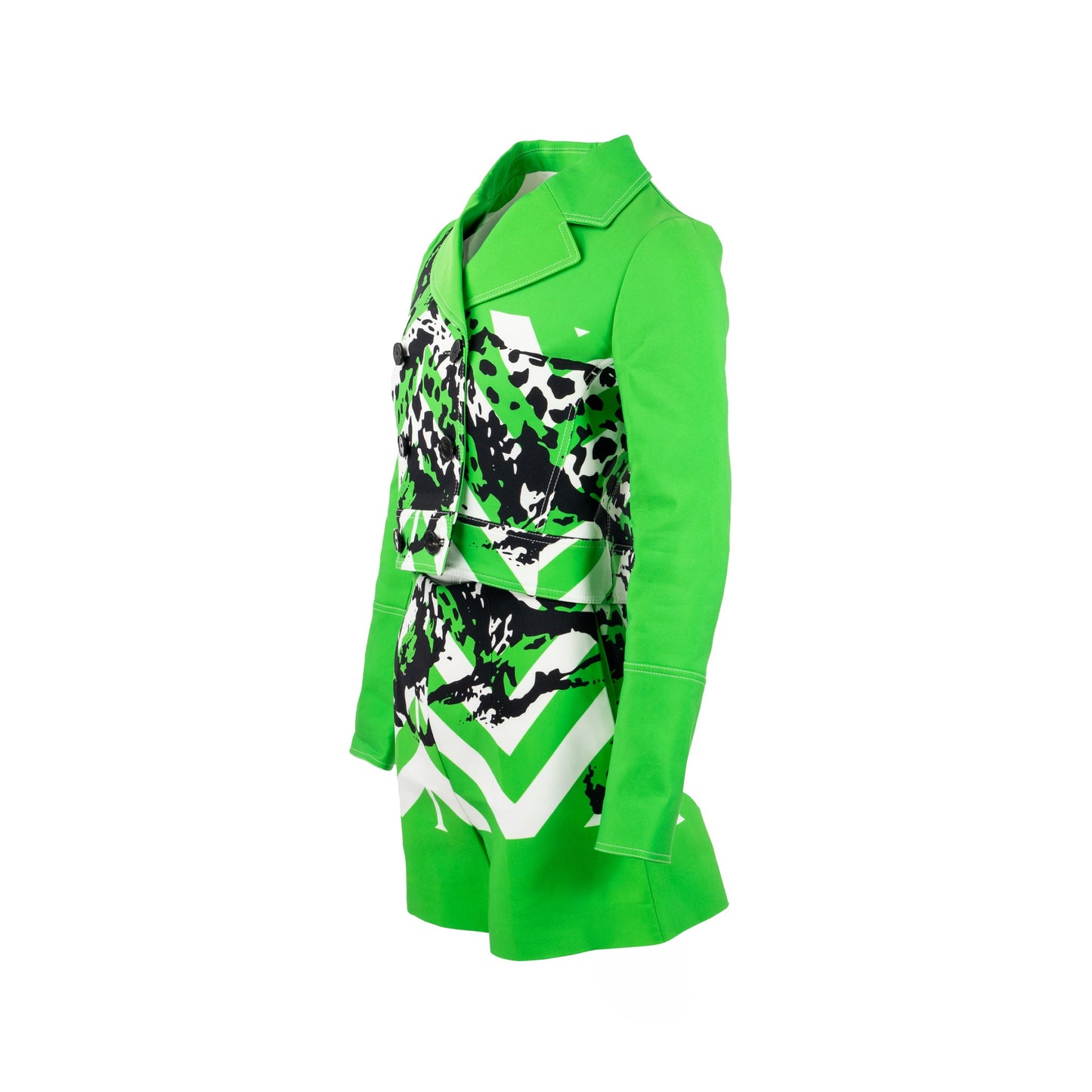 Size 34 2022 Runway Fantaisie Animalier Cropped Jacket and Shorts Suit Polyamide Green/Multicolour