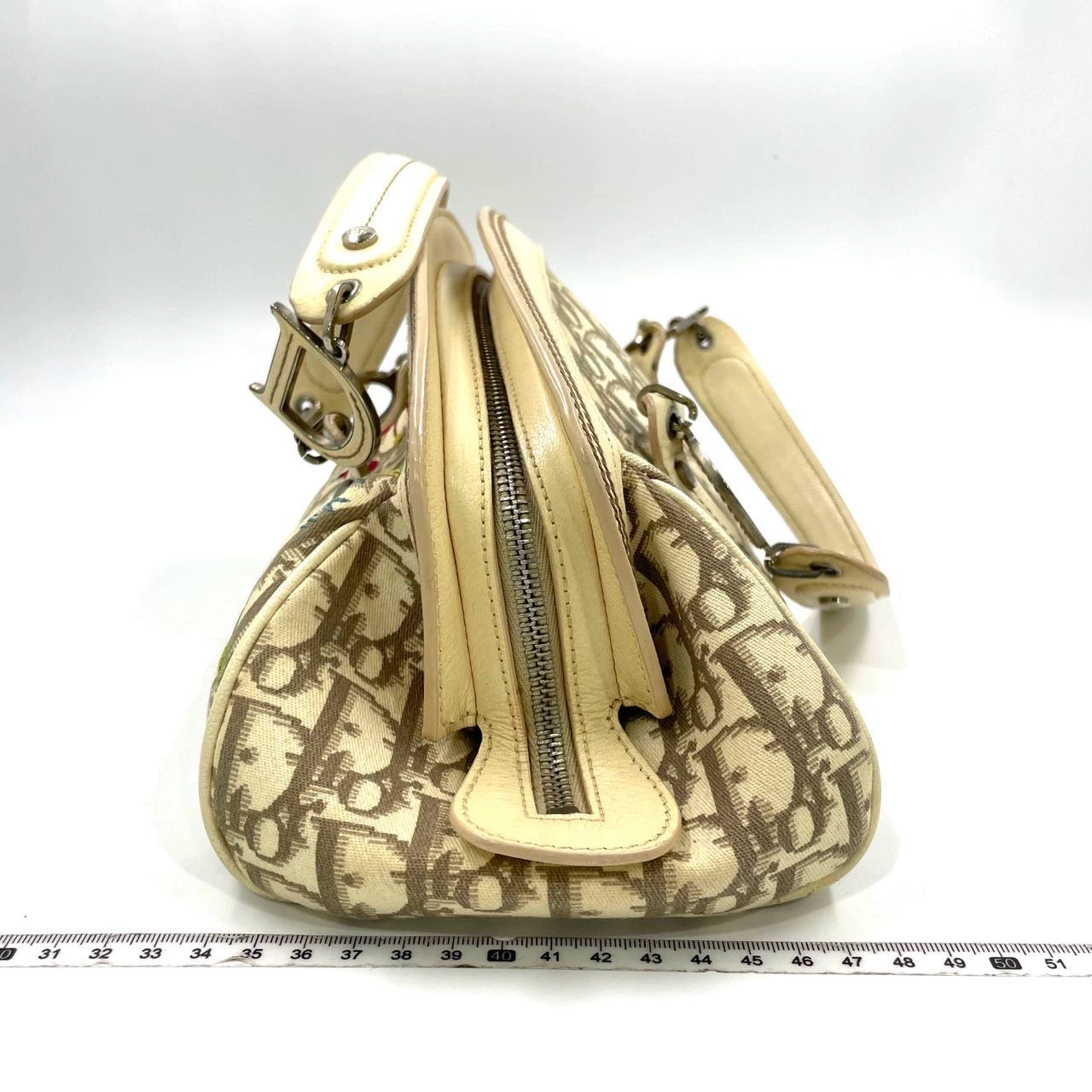 Dior Vintage Embroidered Diorissimo Bowler Bag Top White Monogram