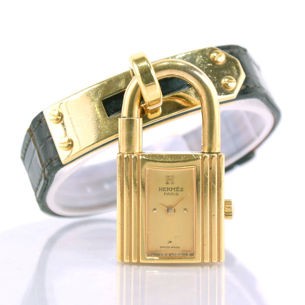 HERMES Watches Quartz Leather, Plated Gold black Kelly watch gold dial Women