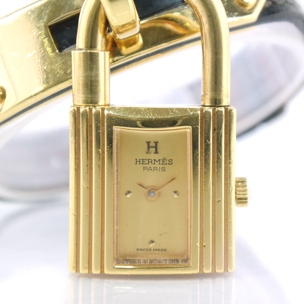 HERMES Watches Quartz Leather, Plated Gold black Kelly watch gold dial Women