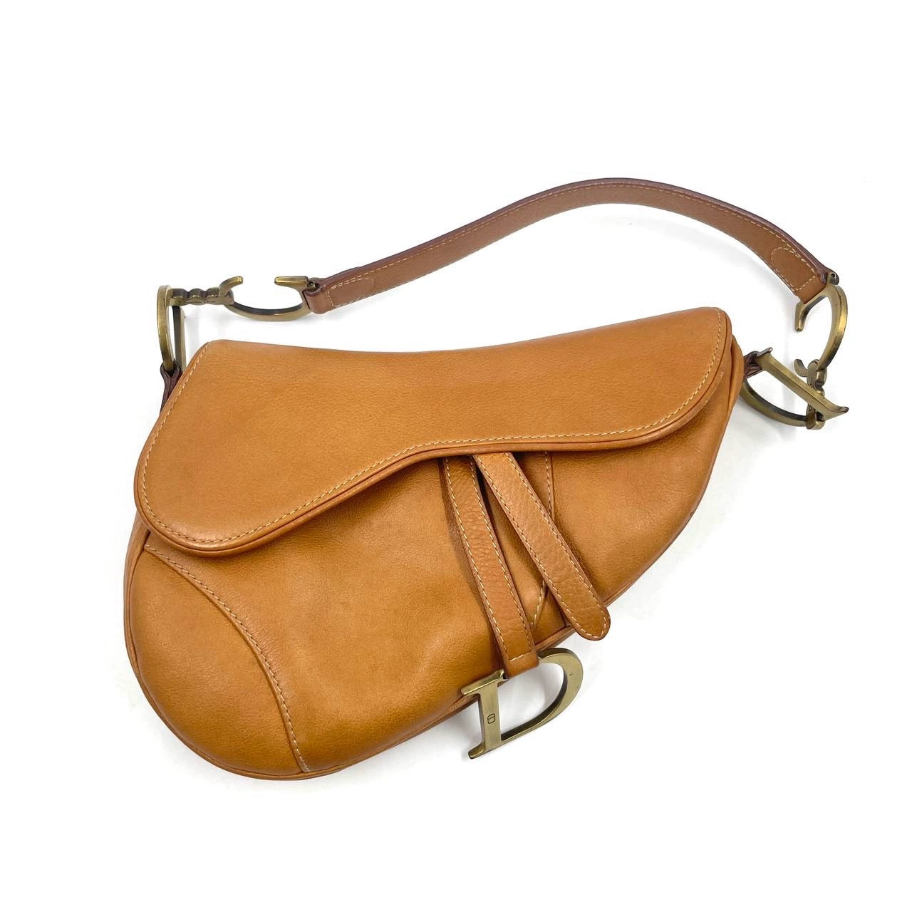 Dior Saddle Vintage Tan Brown Calfskin Leather Gold Hardware Shoulder Bag
