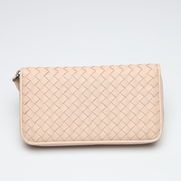 BOTTEGAVENETA Long Wallet Purse 114076v001n leather pink Zip Around INTRECCIATO Mesh Eleven Women