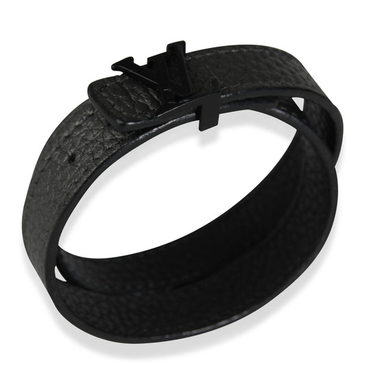 Louis Vuitton Louis Vuitton LV Initiales Black Leather Wrap Bracelet