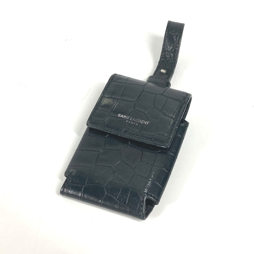 SAINT LAURENT PARIS Cigarette case leather black logo mens