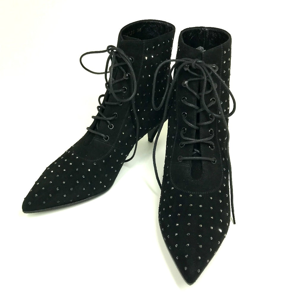 SAINT LAURENT PARIS boots 352375 Suede, Rhinestone black KID SCAMOSCIATO Women 36