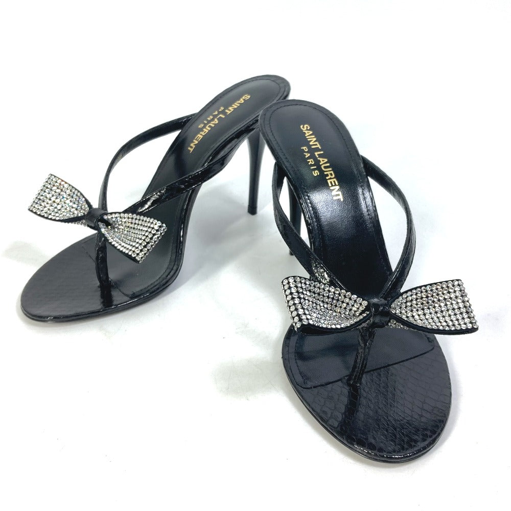 SAINT LAURENT PARIS Sandals 606419 leather black Mule thong ribbon ribbon swarovski Women 36