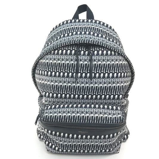 SAINT LAURENT PARIS Backpack 435988 canvas Black x white Skull Pattern Women