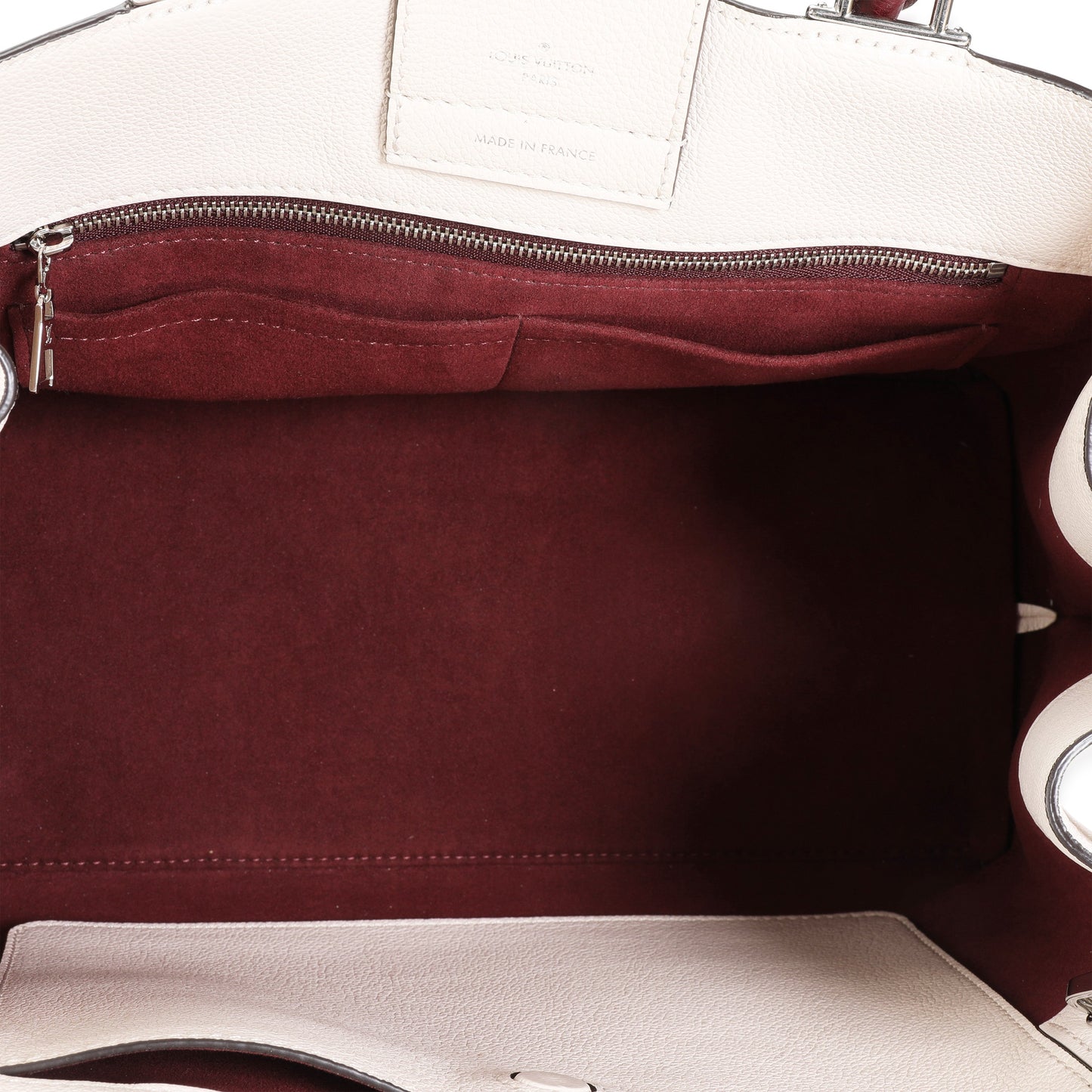 Louis Vuitton Louis Vuitton Cream & Burgundy Grained Calf Leather Lockme Day Bag