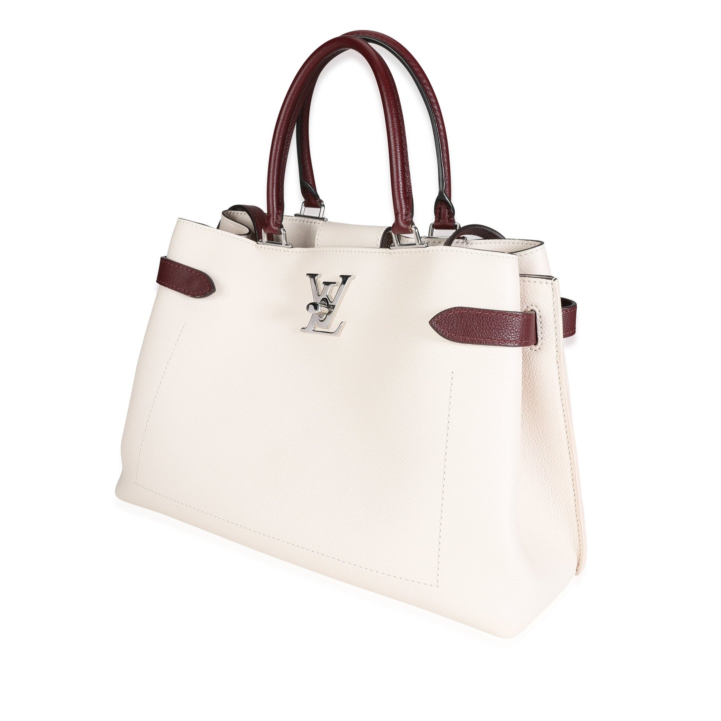 Louis Vuitton Louis Vuitton Cream & Burgundy Grained Calf Leather Lockme Day Bag