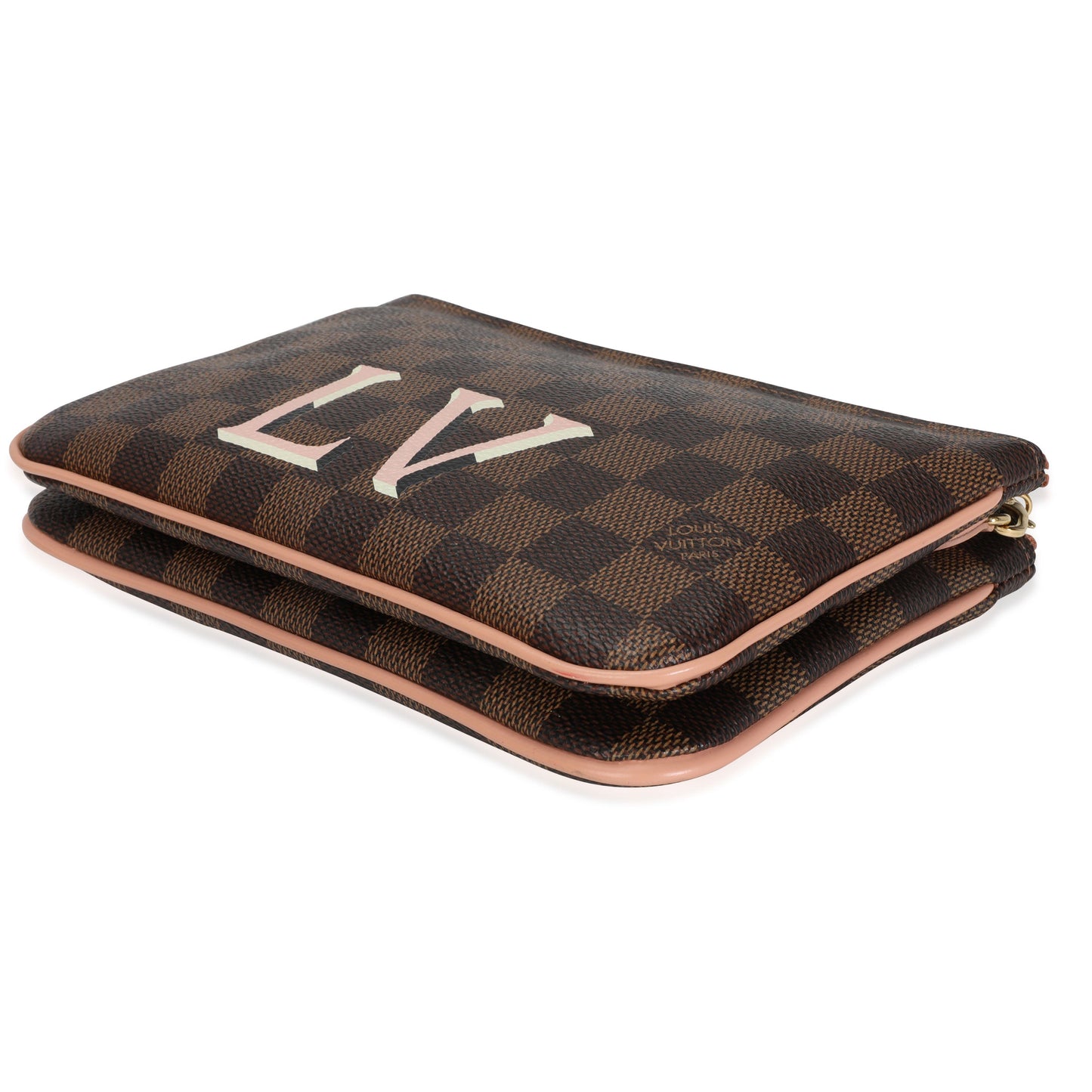 Louis Vuitton Louis Vuitton Damier Ebene & Rose Ballerine  Double Zip Pochette