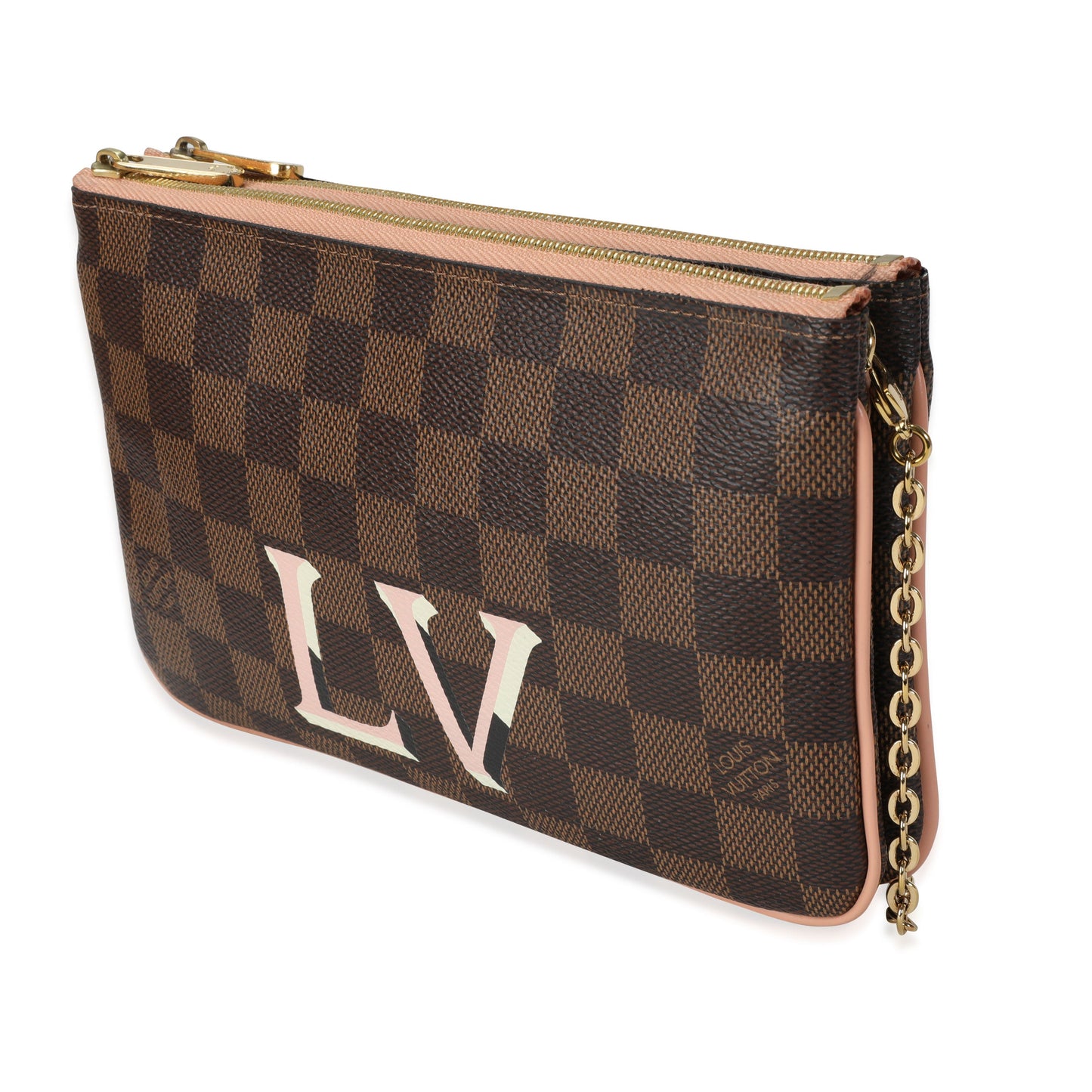 Louis Vuitton Louis Vuitton Damier Ebene & Rose Ballerine  Double Zip Pochette