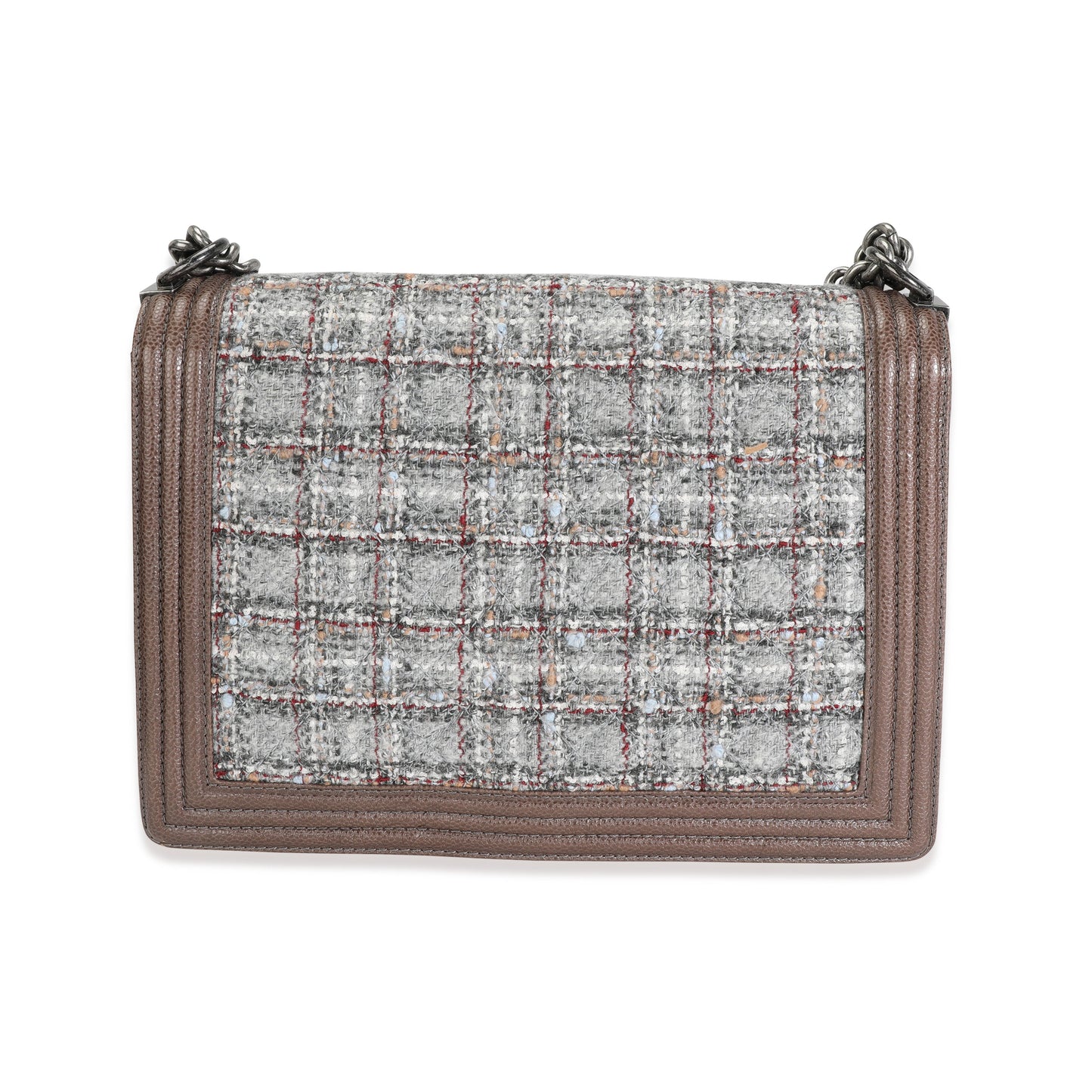 Chanel Taupe and Multicolor Tweed Caviar Large Boy Handbag