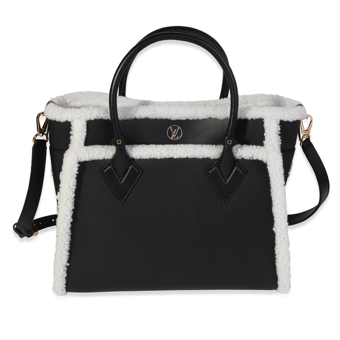 Louis Vuitton Louis Vuitton Black Grained Calfskin & White Shearling Monogram On My Side MM
