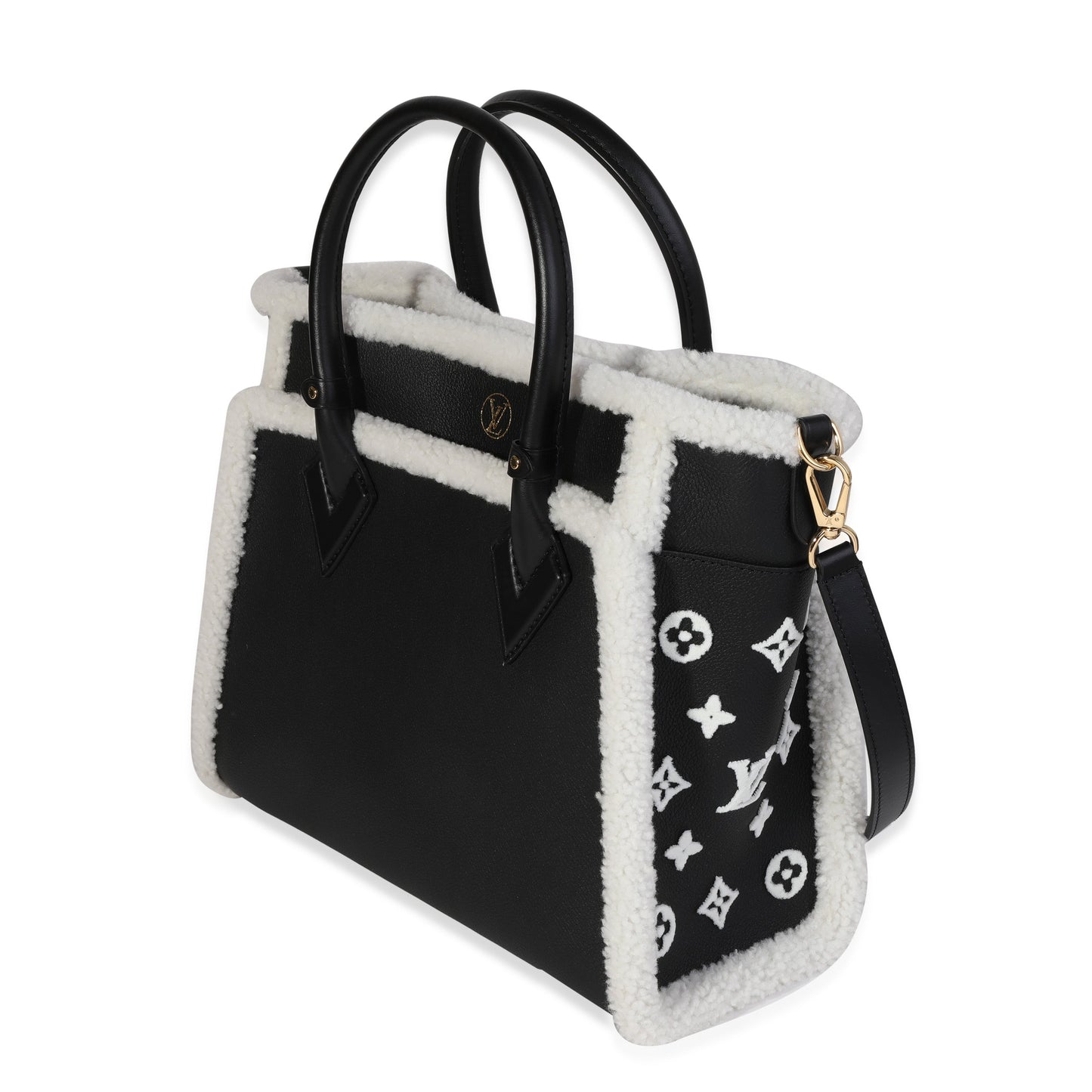 Louis Vuitton Louis Vuitton Black Grained Calfskin & White Shearling Monogram On My Side MM