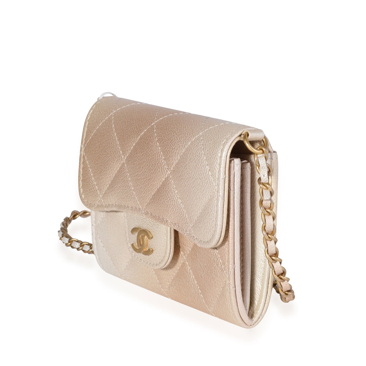 Chanel Gold Metallic Ombré Quilted Goatskin Classic Mini Clutch with Chain
