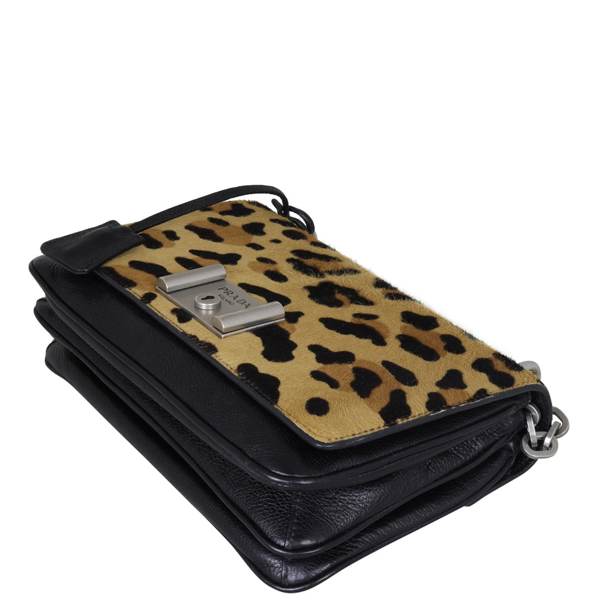 Prada Leopard Print Pony Hair Chain Flap Bag