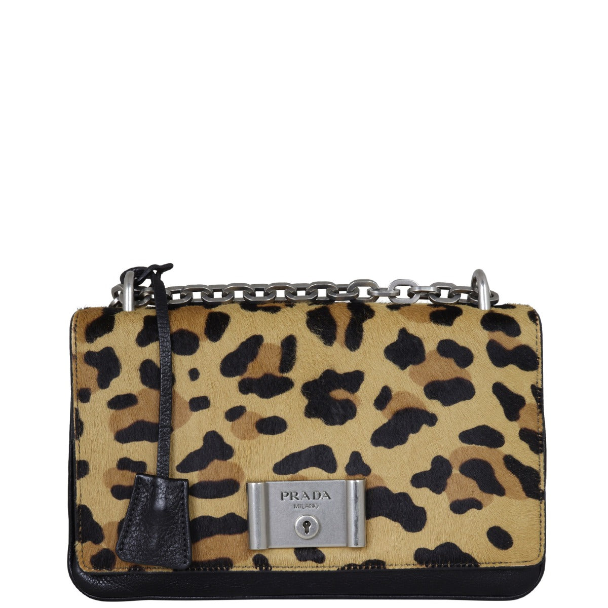 Prada Leopard Print Pony Hair Chain Flap Bag