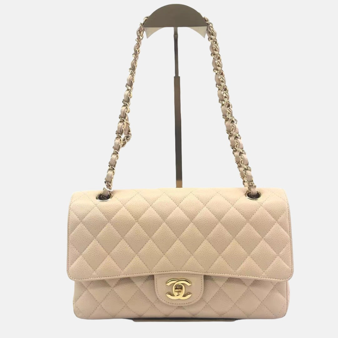 Chanel Timeless Classic Flap 2011 Medium Beige Caviar Leather Gold HW