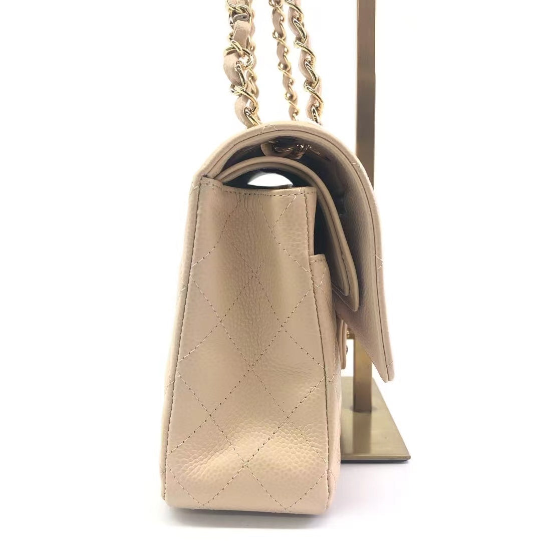 Chanel Timeless Classic Flap 2011 Medium Beige Caviar Leather Gold HW