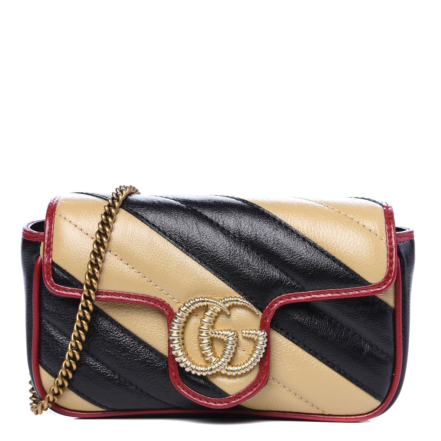 Gucci Calfskin Striped Matelasse Super Mini GG Marmont