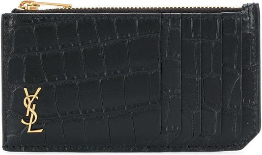 Luxury Saint Laurent Trending 2025 Men's Tiny Cassandre Logo Plaque Cardholder in Nero | 629899DZE0W1000