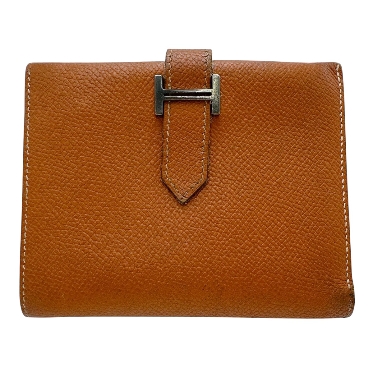 HERMES Bifold Wallet Epsom Brown Folded wallet SVMetal BEAN Compact Women(Unisex)