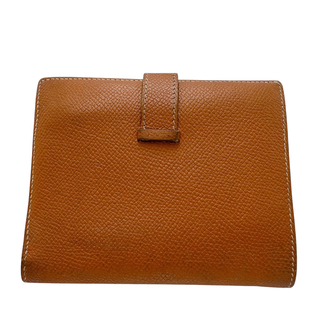 HERMES Bifold Wallet Epsom Brown Folded wallet SVMetal BEAN Compact Women(Unisex)