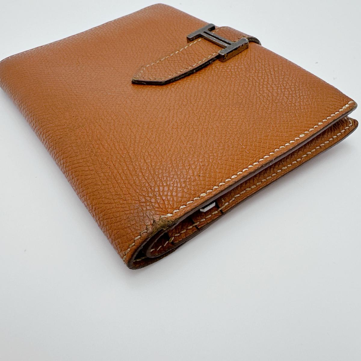 HERMES Bifold Wallet Epsom Brown Folded wallet SVMetal BEAN Compact Women(Unisex)