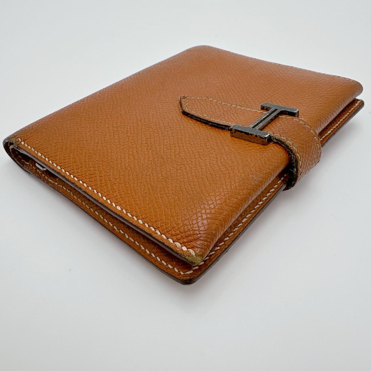 HERMES Bifold Wallet Epsom Brown Folded wallet SVMetal BEAN Compact Women(Unisex)