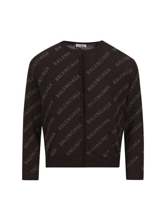 Luxury Balenciaga Trending 2025 All-Over Logo Print Cotton Crop Cardigan Brown